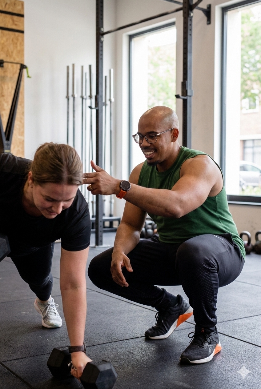 Personal trainer Rotterdam Daniel Blinker begeleidt klant bij DB Sport Goudsesingel 56